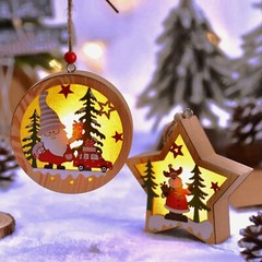 LED Christmas Tree Ornaments Decorative Wooden Santa Claus Charm Pendant Decor