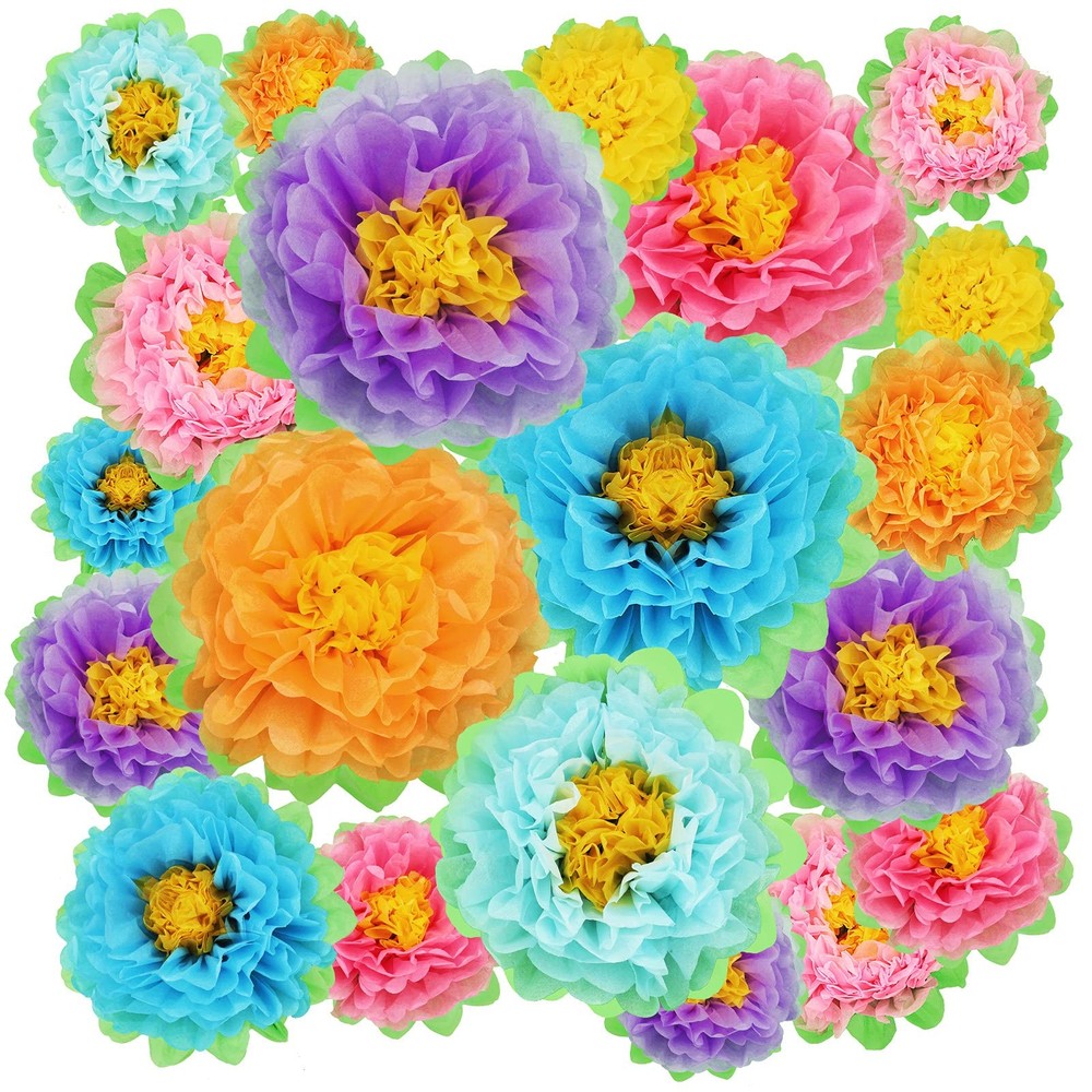 18 Pcs Large Colorful Fiesta Paper Flowers Classroom Tissue Paper Flowers Cre…