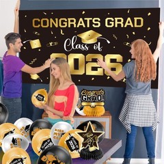 Graduation Decorations 2026 Gold Themed Set – Congrats Grad Banner,