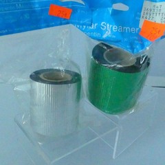 Vtg Amscan Metallic Streamers Silver Green 2″ x 30ft Party Decor Lot of 2