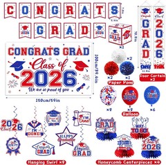 Graduation Decorations 2026 Set Red and Blue – Graduation Party Supplies with Co