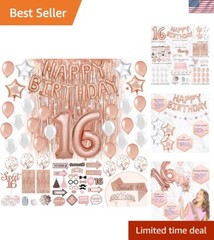 Complete Sweet 16 Rose Gold Party Package: Balloons, Props & Backdrops Included