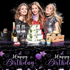 3 Pcs Oilproof Birthday Table Covers in Black Purple – Perfect for Parties!