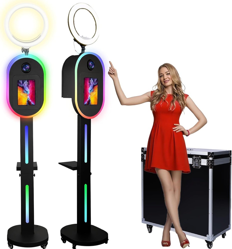 Photo Booth Station with Printer Enclosure,Selfie Kiosk Stand for Wedding Party