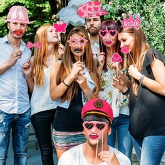 Bulk Premium Hot Pink Funny Photo Booth Props Set for , Cute Hot Pink Hats, G…