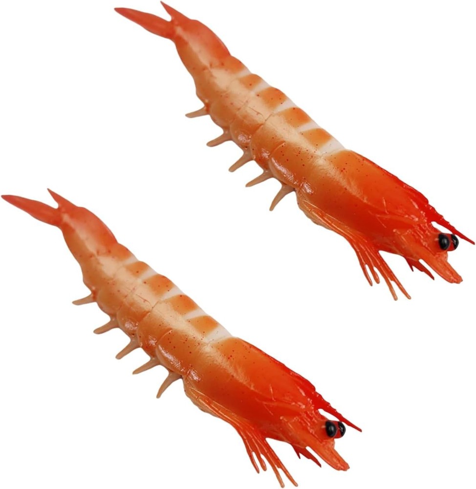 2Pcs Red Fake Shrimp Model Artificial Shrimps Figures Realistic Seafoods Deco…