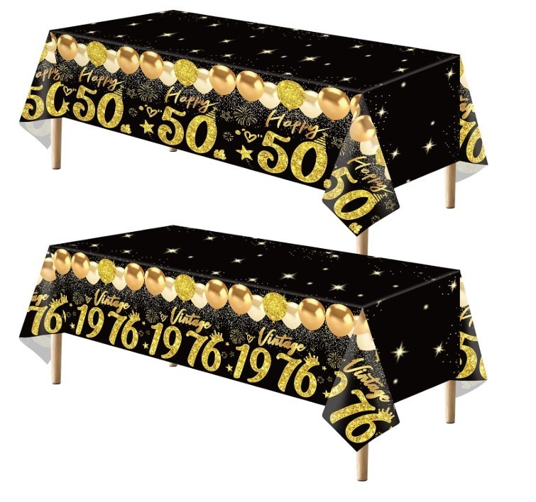 2Pcs 50Th Birthday Tablecloth, Black Gold 50Th Birthday Decorations for Men Wome