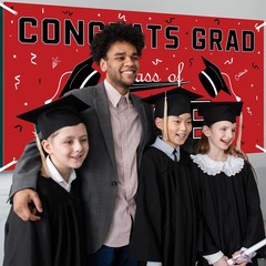 Graduation Decorations 2026 – Red Polyester Backdrop –