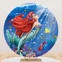 Round Mermaid Princess Ariel Backdrop Background Happy Birthday Party Decor