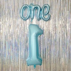 2Pcs Light Blue One Balloon Set, 40inch Large Foil Baby Blue Number Pearl Blue
