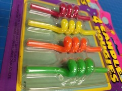 Vintage Unique Industries Curly Spiral Birthday Candles Retro Neon Lot of 2