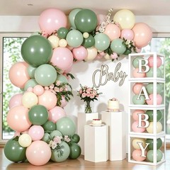 Pink and Green Balloon Baby Shower Decorations for Girl, Sage Light Green Pin…