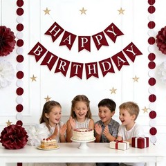 8pcs Burgundy Maroon White Birthday Hanging Party Streamers Paper Garland Tis…