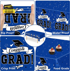 2 PCS Graduation Decorations 2026, 108″ X 54″ Blue Graduation Tablecloth, Dispos