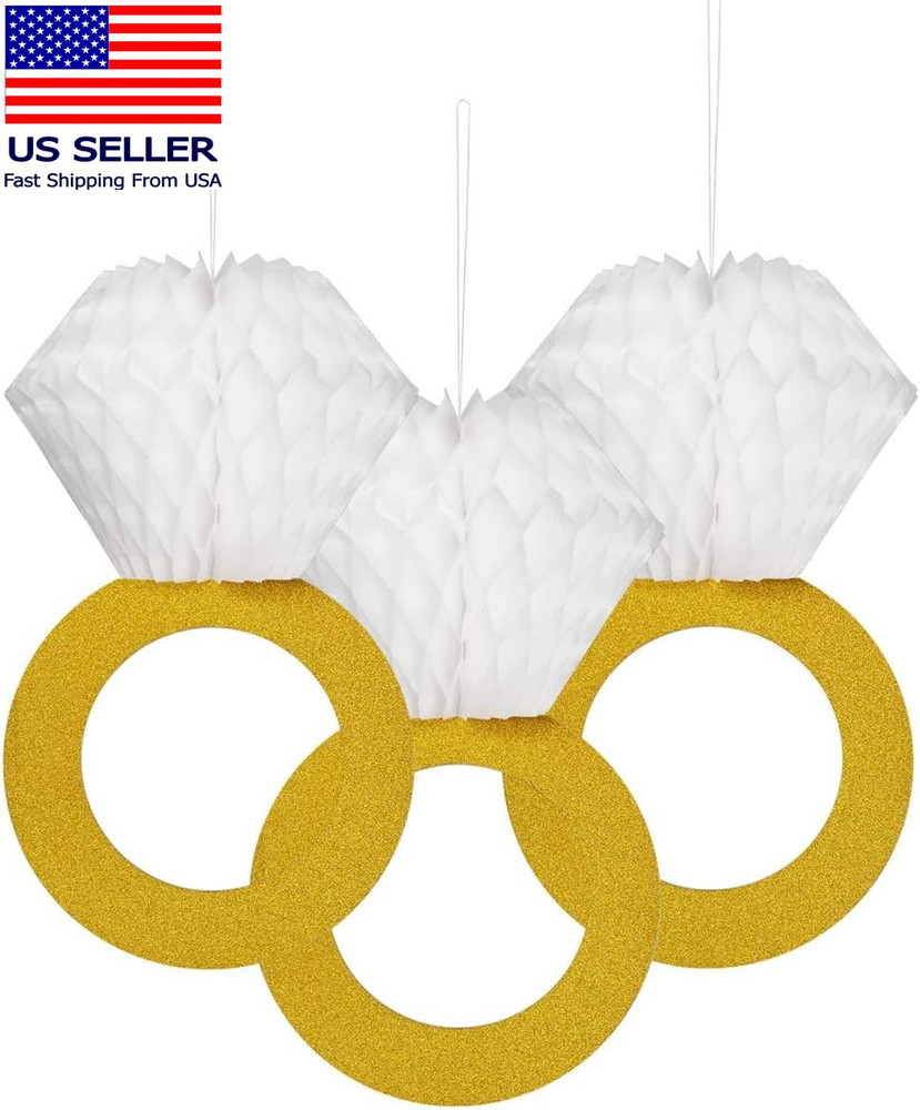 Glitter Gold Honeycomb Diamond Ring Hanging Decorations (3 Pieces) Bachelorette