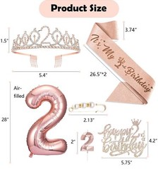 2nd Birthday Decorations for Baby Girls, Including 2 year old Birthday Cake T…