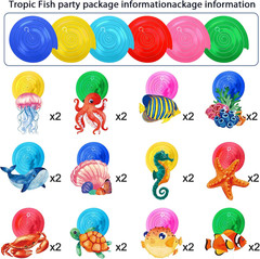 30 Pcs under the Sea Party Decorations Tropical Fish Hanging Swirls Ceiling Deco