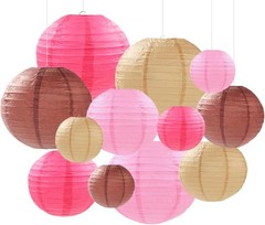 Pink Brown Paper Lanterns Decorative 12pcs Party Hot Pink,pink,coffee,brown