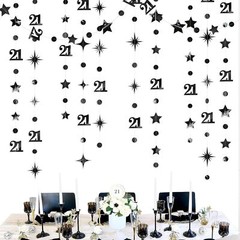 Black Number 21 Circle Dot Twinkle Star Garland Metallic Hanging