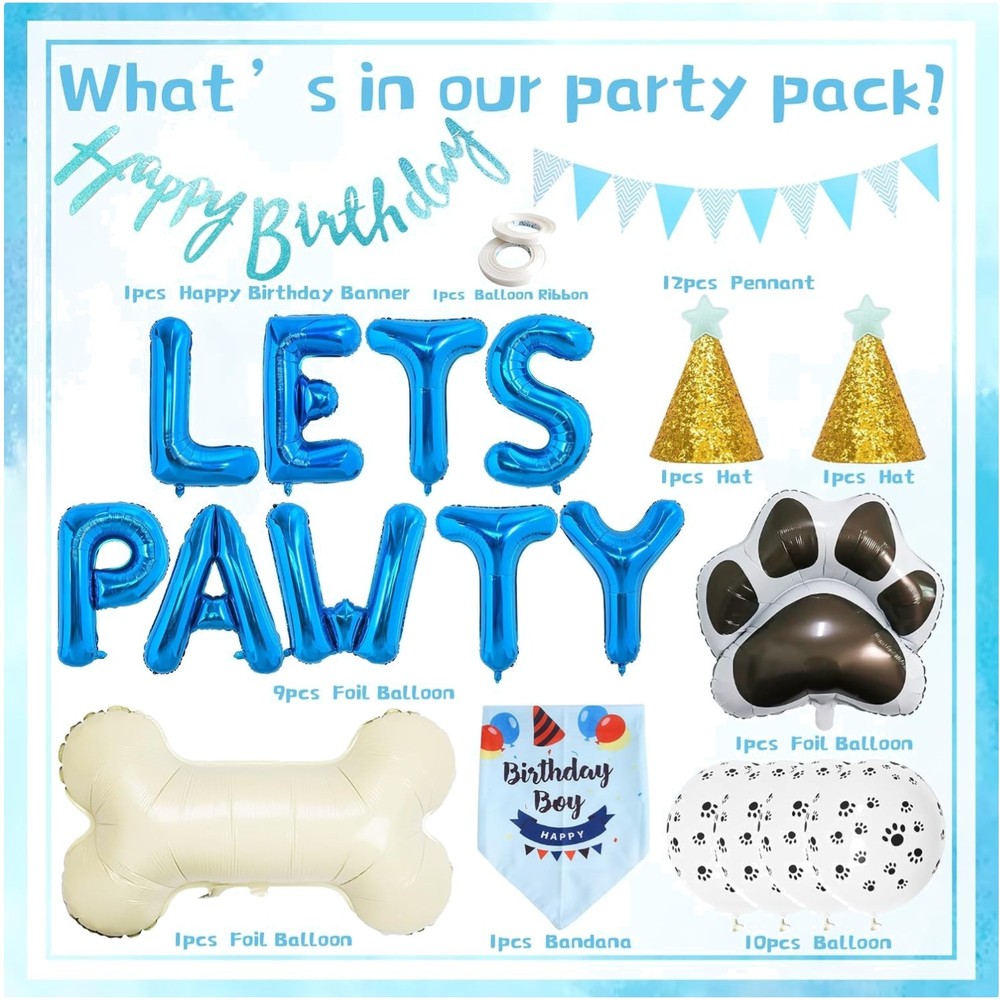 Dog Birthday Party Supplies Set – Blue Decorations for Boys