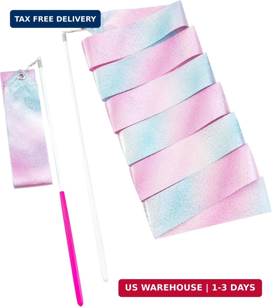 2 PCS Gymnastics Training Ribbon with Dancer Wand, Sparkling Dance Ribbons Twirl