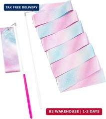2 PCS Gymnastics Training Ribbon with Dancer Wand, Sparkling Dance Ribbons Twirl