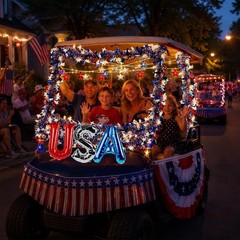 74 PCS 4th of July Golf Cart Decorations Kit – LED Lights, Patriotic Tinsel, Fla