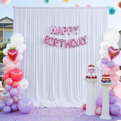 10ft×12ft Wrinkle White Backdrop Curtain for Wedding Parties, 2 Panels 5×12ft