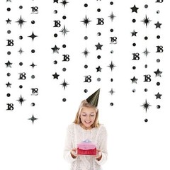 Black 18th Birthday Decorations Number 18 Circle Dot Twinkle Star Garland Met…