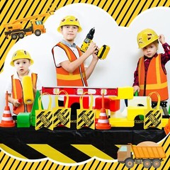 62 Piece Construction Birthday Party Supplies Set Kids Construction Dress Up Set