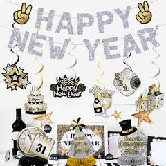 Happy New Year Banner Silver: Glitter New Years Eve Party Supplies 2026 Happy