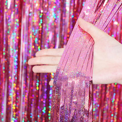 Pack Laser Pink Tinsel Foil Fringe Curtains, Mothers Day Pink Decorations, Metal