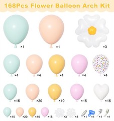168Pcs Daisy Balloon Arch Garland Kit, Pastel Blue Orange Yellow Purple Confe…
