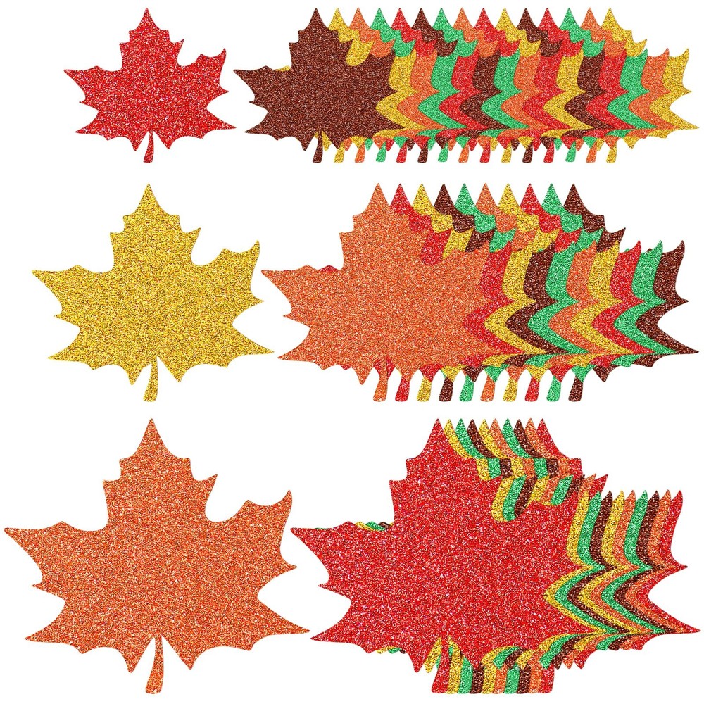 90 PCS Fall Maple Leaves Printed Glitter Paper Leaf Cutouts Bulletin Board