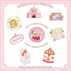 Carnival Circus Party Decor Kit – 2 Striped Awnings, Tablecloth, Banner & Balloo