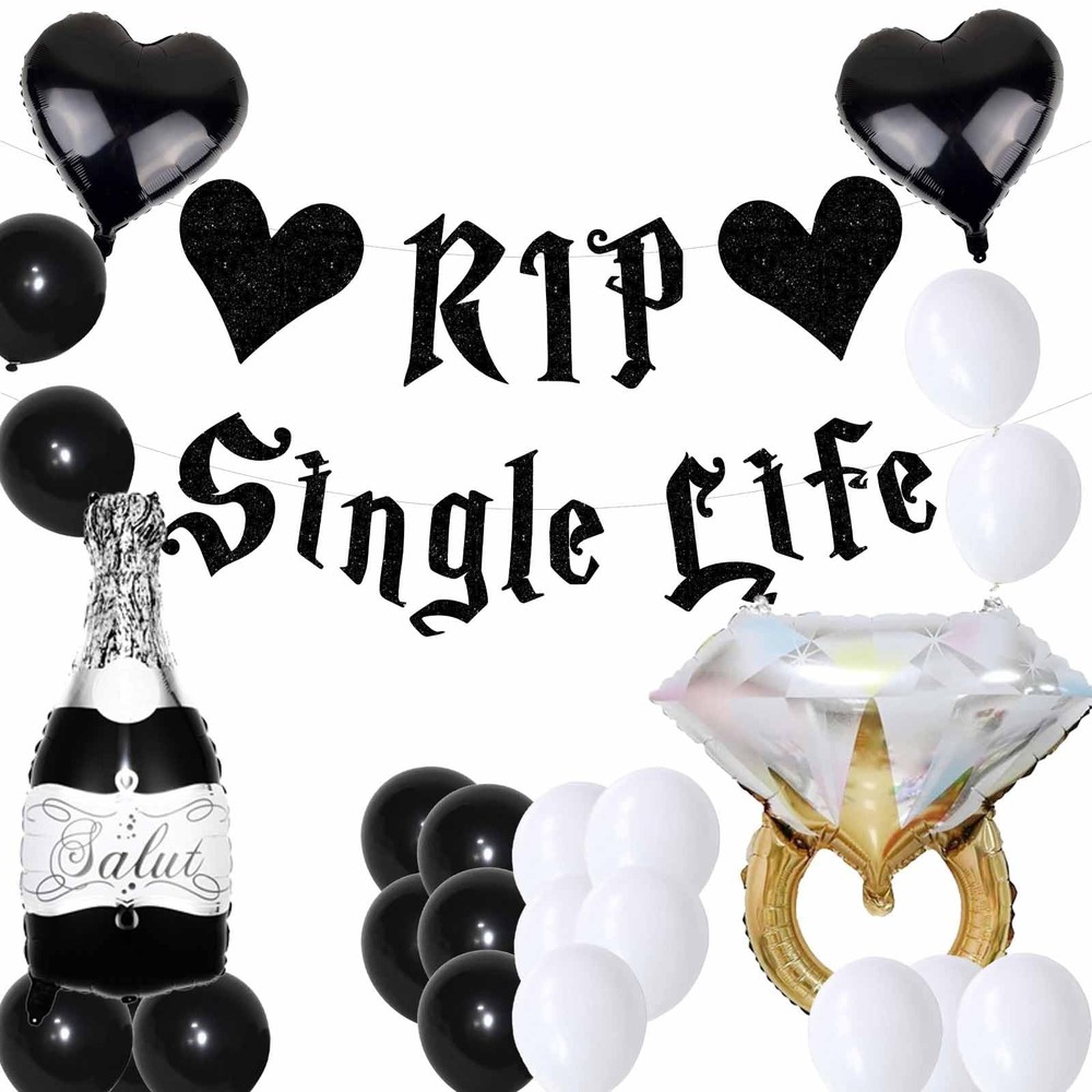 Gothic Bachelorette Party Decorations Glitter Black Rip Single Life Banner,Ba…