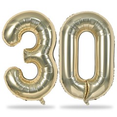 Champagne Gold Number 30 Balloons, 40 Inch Light Gold Foil Number 3 & 0 Ballo…