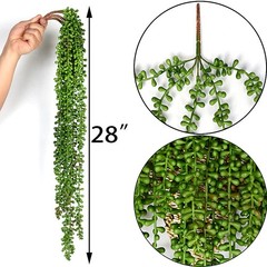 CLONG 3pcs Artificial Fake String of Pearls Plant Faux Succulents Dark Green