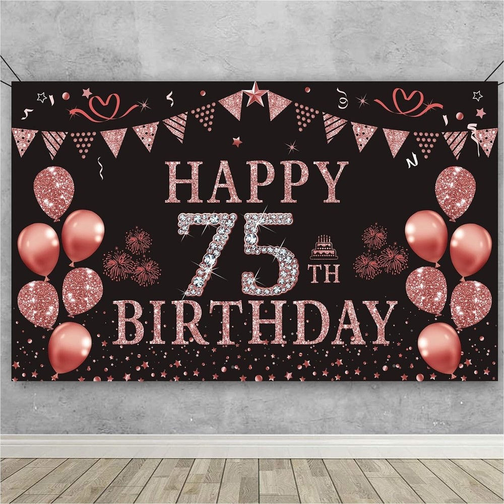 75th Birthday Decorations for Women 75 Year Old Rose Gold Birthday Backdrop B…