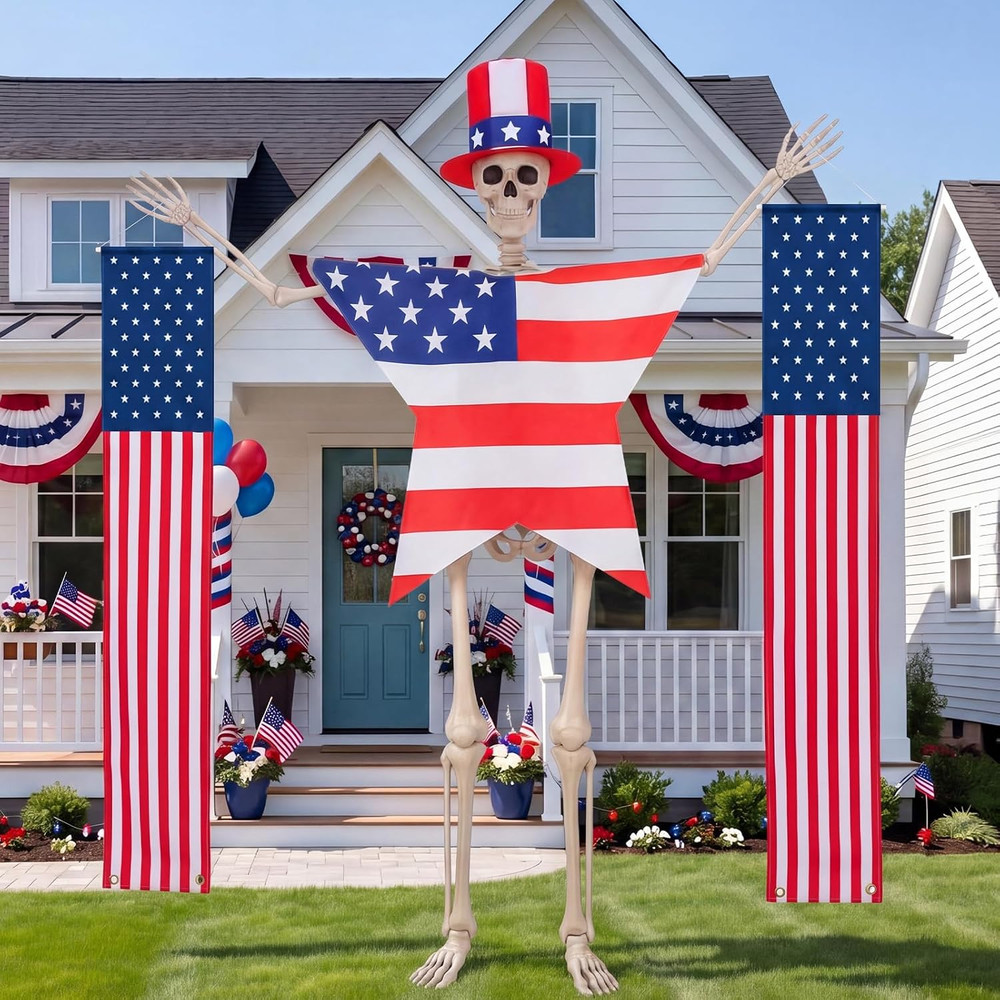3 Pcs 12 Ft Skeleton Outfit 4Th of July Costume Accessories Patriotic Banner