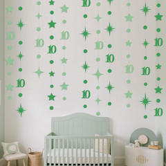 Green 10Th Birthday Decorations Number 10 Circle Dot Star Garland Glitter Stream