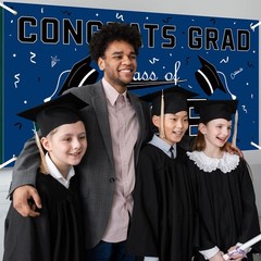 Graduation Decorations 2026 – Blue Polyester Backdrop –