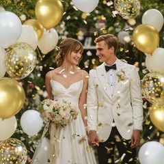 White and Gold Confetti Balloons – 50pcs 12 Inch Metallic Champagne Gold Matt…