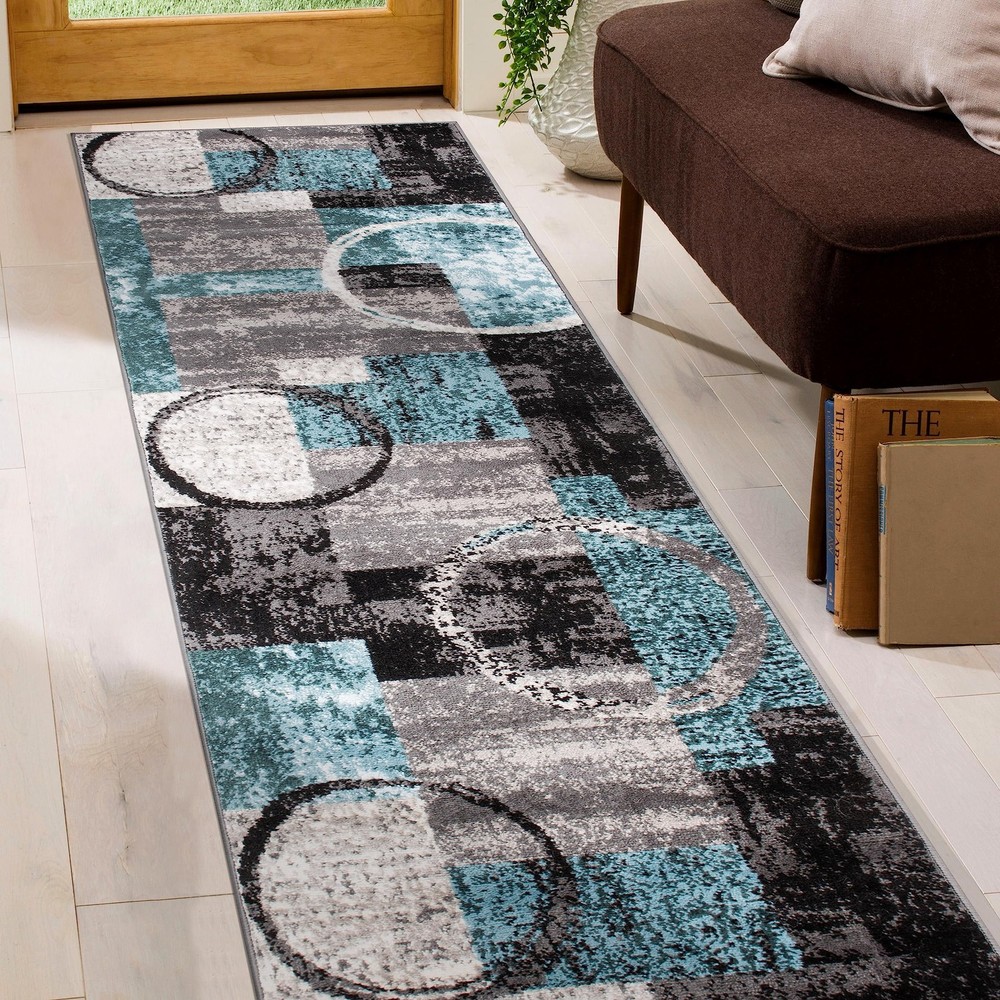 Rugshop Contemporary Abstract Circle Design 2′ x 7’2″ (Rectangular), Grey