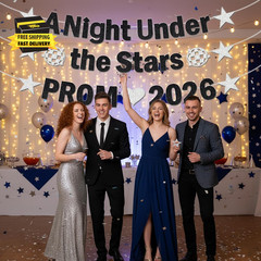 Prom 2026 Decorations Banner Set – Black Silver Glitter a Night under the Stars