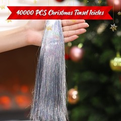 40000 Strands 19.7 Inch Silver Tinsel Icicles Christmas Tree Foil Fringe Decor