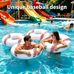 4PCS White Baseball Inflatable Pool Floats 35″ Swimming Rings Large Inner Tub…
