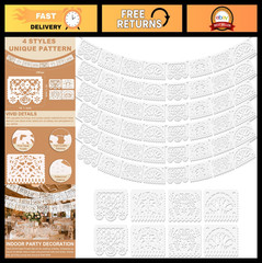 6-Pack White Papel Picado Banner – Cinco de Mayo Party Decor, Wedding Fiesta, 90
