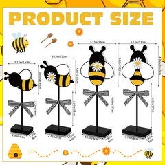 Anglechic 4 Pcs Bee Table Decor Summer Wooden Sign Bee Decorations for Home S…