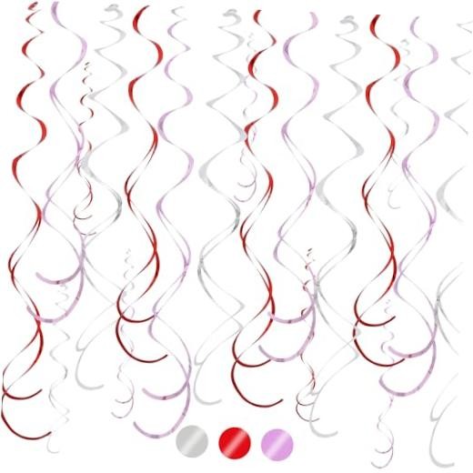 Red Pink and Silver Hanging Swirls Party Decorations Plastic Red Pink Silver